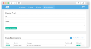 SnApp web portal for push notifications.