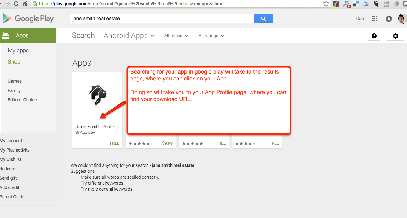 Finding your App Download URL in the App Store or Google Play SnApp